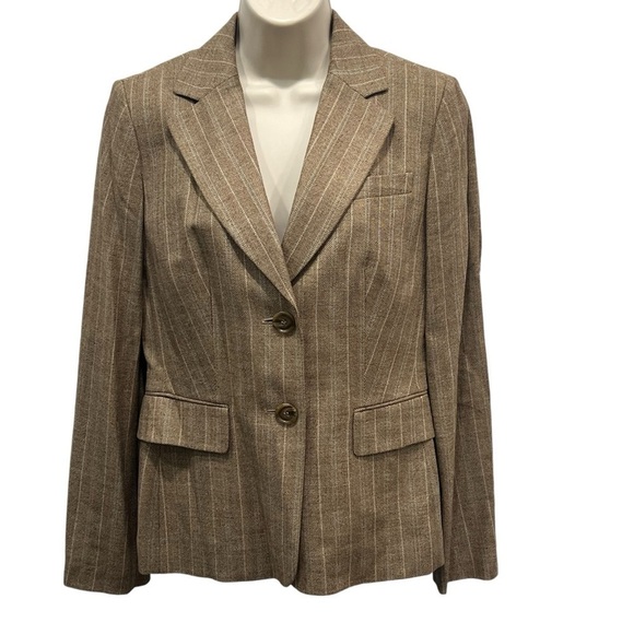 Ann Taylor Brown Tan Blue Wool Blend Blazer Jacket Loft Size 2 New - Picture 1 of 8